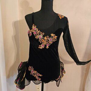 Art Stone Competitor Floral Stone Design Costume Dress Black Color Sz Meduim
